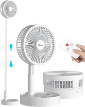 Load image into Gallery viewer, AICase Stand Fan,Folding Portable Telescopic Floor/USB Desk Fan with 10800mAh Rechargeable Battery,4 Speeds Super Quiet Adjustable Height and Head Great for Office Home Outdoor Camping-White