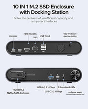 Load image into Gallery viewer, ORICO USB C Hub with M.2 SSD Enclosure, 10 in 1 USB C Docking Station Fits M.2 NVMe/SATA SSD, 10Gbps USB-A, 10Gbps USB-C, 4K@60Hz HDMI, 100W PD, Ethernet, 3.5mm Audio Jack, 2 x USB A 2.0