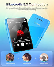 Load image into Gallery viewer, 64GB 2.4" Full Touch Screen MP3 Player with Bluetooth 5.3, Portable HiFi Sound Quality Music Player with Speaker, FM Radio, Line-in Voice Recorder, E-Book, Headphones Included, Max 128GB Expandable
