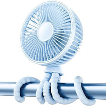 Load image into Gallery viewer, Gaiatop Baby Stroller Fan, 4000mAh Oscillating Mini Portable Fan with Light, 4 Speeds Battery Operated Small Handheld Desk Fan, 360° Rotate Flexible Tripod Clip On Fan for Car Seat Crib Travel Blue