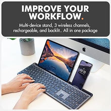 Load image into Gallery viewer, X9 Full Size Bluetooth Keyboard with Phone Holder - (2.4G + BT) - Rechargeable Multi Device Keyboard w/Copilot Key and AI for iPhone, Tablet, PC, Mac, iOS, Android - Backlit Wireless Keyboard - Gray
