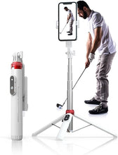 Load image into Gallery viewer, 62" Phone Tripod & Selfie Stick for Golf Training, Extendable Cell Phone Tripod Stand with Wireless Remote and Phone Holder, Golf Training Aid - Compatible with iPhone Android Phone(White)