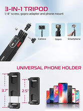 Load image into Gallery viewer, ULANZI MA09 Extendable Phone Tripod, 71" Selfie Stick Phone Vlog Tripod Stand Quadrapod with All in 1 Phone Clip, Travel Tripod Phone Holder w Rechargeable Remote for iPhone Sony Canon Action Camera