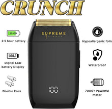 Load image into Gallery viewer, Supreme Trimmer Crunch Mens Foil Shaver STF602 | 150 Minute Run Time Men's Electric Razor | Waterproof Shaver for Short Hair or Stubble, Barber Use | Black