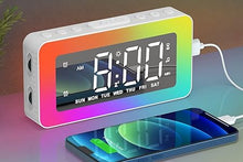 Load image into Gallery viewer, Alarm Clocks for Bedrooms, Mirror Clock with 8 RGB Atmosphere Light, Dual Alarms, 3 Alarm Modes, Snooze, Sleep Aid, Timer, USB Charger, Bedside Digital Alarm Clock for Kids, Adults, Heavy Sleepers