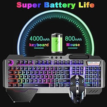 Load image into Gallery viewer, Wireless Gaming Keyboard and Mouse Combo with Rainbow LED Backlit Rechargeable 4800mAh Battery Metal Panel Mechanical Ergonomic Waterproof Dustproof 7Color Mute Mice for Computer PC Mac Gamer (Purple)