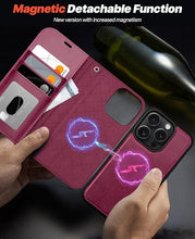 Load image into Gallery viewer, OCASE for iPhone 16 Pro Case Detachable Wallet Case with Card Holder, 2 in 1 Pu Leather Flip Folio with RFID Blocking Stand Wrist Strap Shockproof Phone Cover 6.3 Inch 2024, Burgundy