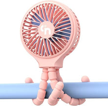 Load image into Gallery viewer, HomeLifairy Stroller Fan Clip On Baby Rechargeable Portable Fan Battery Operated Fan Mini Handheld Personal Fan USB Car Seat Small Fan for Desk Stroller Accessories Crib Car Rides (Pink)