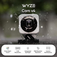 Load image into Gallery viewer, WYZE Cam v4, 2.5K HD WiFi Smart Home Security Camera, Indoor/Outdoor, Pet/Baby Monitor, Motion Activated Spotlight/Siren, Color Night Vision, 2-Way Audio, Compatible with Alexa & Google, Grey, 2 Pack