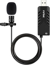 Load image into Gallery viewer, Fifine USB Lavalier Lapel Microphone, Clip-on Cardioid Condenser Computer Mic Plug and Play USB Microphone with Sound Card for PC and Mac-K053