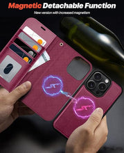 Load image into Gallery viewer, OCASE for iPhone 16 Pro Max Case Detachable Wallet Case with Card Holder, 2 in 1 Pu Leather Flip Folio with RFID Blocking Stand Wrist Strap Shockproof Phone Cover 6.9 Inch 2024, Burgundy
