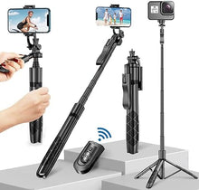 Load image into Gallery viewer, Selfie Stick for iPhone 60" Selfie Stick Tripod with Remote/Travel Tripod for iPhone/Selfie Stick with Phone Stand, Portable&Lightweight Aluminum Cell Phone Stand Small Tripod for Camera,Light,Webcam