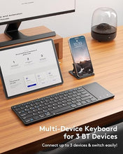 Load image into Gallery viewer, Samsers Foldable Bluetooth Keyboard with Touchpad, Full-Size Wireless Folding Keyboard with PU Leather, Portable Travel Keyboard for iOS Android Windows Mac OS, Support 3 Devices (BT5.1 x 3), Black