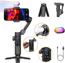 Load image into Gallery viewer, 3-Axis Gimbal, Gimbal Stabilizer for Smartphone w/RGB Magnetic Fill Light Phone Gimbal for iPhone/Android Foldable iPhone Gimbal w/Upgraded Face Tracking Vlog Recording-Smart X Pro Kit