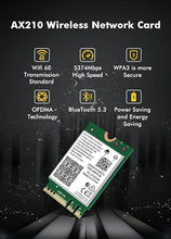 Load image into Gallery viewer, WiFi 6E Wireless Card Intel AX210 NGW Bluetooth 5.3 Tri-Band 5400Mbps Network Adapter for Laptop Support Windows 10/11 (64bit) M.2/NGFF