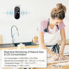Load image into Gallery viewer, Plug in Carbon Monoxide and Natural Gas Detector, Combination Gas & Carbon Monoxide Detectors for Travel with Temperature Humidity Display, 4 in 1 CO and Gas Detector for Home/Travel(1 Pack)