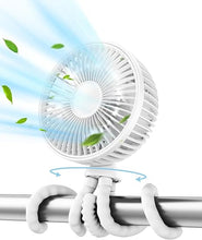 Load image into Gallery viewer, Gaiatop Baby Stroller Fan, 4000mAh Oscillating Mini Portable Fan with Light, 4 Speeds Battery Operated Small Handheld Desk Fan, 360° Rotate Flexible Tripod Clip On Fan for Car Seat Crib Travel White