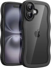 Load image into Gallery viewer, JETech Wavy Case for iPhone 16 6.1-Inch, Cute Wave Frame Curly Shape Shockproof Phone Cover for Women and Girls, Clear Hard PC Back (Black)