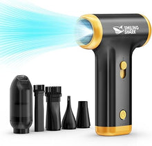Load image into Gallery viewer, Smiling Shark Compressed Air Duster, 3 Gear Stepless Speed 130000RPM 5Kpa Rechargeable Cordless Electric Air Blower with LED Light for Cleaning/Camping/Sports Cooling, JF-01 Pro(Black)