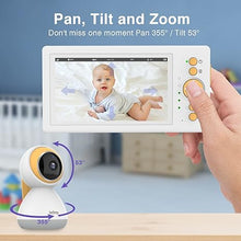 Load image into Gallery viewer, Baby Monitor with Camera and Audio, 5" 720P HD Screen Video Baby Monitor with Pan-Tilt-Zoom Camera, 30hrs Long Battery Life on ECO, No WiFi, Two Way Talk, Night Vision, Ideal for New Moms