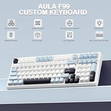 Load image into Gallery viewer, AULA F99 Wireless Mechanical Keyboard, Hot Swappable Custom Keyboard,Pre-lubed Linear Switches,Gasket Structure,RGB Backlit Gaming Keyboard (Blue&White)