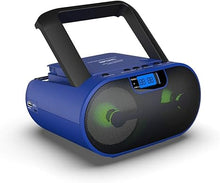 Load image into Gallery viewer, Riptunes Portable CD Player Boombox AM FM Radio, Bluetooth, USB, Aux-Input, MP3 CD Stereo Sound with Bass Boost, Party Lights, Headphone Jack, Backlit LCD Display, with Remote, Blue