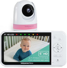 Load image into Gallery viewer, Babysense New Prisma Baby Monitor with Camera and Audio, 5” HD Video Baby Monitor, 6-Color Night Light, Split Screen, Baby Sound Machine with White Noise & Lullabies, Secure No WiFi