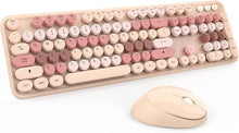 Load image into Gallery viewer, Wireless Keyboard and Mouse, KOOTOP Cute Keyboard and Mouse, 2.4G Wireless Keyboard with Retro Round Keycap for PC, Mac, Laptop,Computer Windows (Milk Tea)