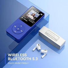 Load image into Gallery viewer, AGPTEK A02 MP3 Player with Bluetooth 5.3, 1.8 inch Screen Portable Music Player with Speaker, FM Radio, Voice Recorder, Supports Expanded Up to 128GB(Blue, 32GB)