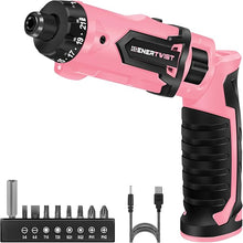 Load image into Gallery viewer, Enertwist Electric Screwdriver, 8V Max 10Nm Pink Cordless Screwdriver Rechargeable Set with 9 Accessory Kit, 21+1 Cluth, Dual Position Handle, LED Light