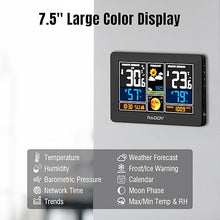 Load image into Gallery viewer, Raddy N75 Wi-Fi Weather Station, 7.5" Wireless Indoor/Outdoor Thermometer, Home Weather Thermometer with APP Control, Network Time, Weather Forecast, Frost Alert, Adjustable Brightness