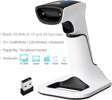 Load image into Gallery viewer, ScanAvenger Wireless Portable 1D&2D with Stand Bluetooth Barcode Scanner: Hand Scanner 3-in-1, Cordless, Rechargeable Scan Gun for Inventory - USB Bar Code/QR Reader (1D&2D with Next Gen Stand)