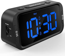 Load image into Gallery viewer, Digital Dual Alarm Clock for Bedroom, Easy to Set, 0-100% Dimmer, USB Charger, 5 Sounds Adjustable Volume, Weekday/Weekend Mode, Snooze, 12/24Hr, Battery Backup, Compact for Bedside(Blue)