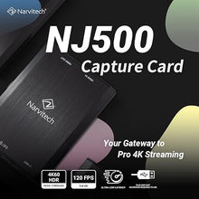 Load image into Gallery viewer, NJ500, 4K External Capture Card. 4K60/2K144/HD240 Passthrough, Stream and Record in 4K30 with ultra-low latency on PS5, Xbox X/S, in OBS and more, on PC and Mac. Supports Party Chat capture.