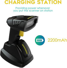 Load image into Gallery viewer, NADAMOO Wireless Barcode Scanner with Charging Cradle, Read 1D, 2D, QR Code, Data Matrix, PDF417, 400m Transmission Distance, 2200mAh Rechargeable Battery, Cordless CMOS Image Reader for Computer