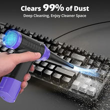 Load image into Gallery viewer, Compressed Air Duster Keyboard Cleaner - Electric Duster Canned Air Blower Keyboard Cleaning Kit Canned Air Duster 110000RPM Cleaner Mini Blower Spray Dust Off Car Vacuum Pc Cleaning kit (Purple)