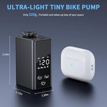 Load image into Gallery viewer, Mini Electric Bike Pump, Small Bike Pump with Gauge, Max 120PSI, Auto Stop, Bicycle Pump Portable Rechargeable with Presta and Schrader Valve for Mountain Bike, Road Bike, E-Bike, City Bike