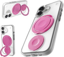 Load image into Gallery viewer, STM Roll Spin MagSafe® Case for iPhone 16 - Designed to Calm Your Mind- Fidget Spinning Disc- Impact Absorbing TPU for Enhanced Drop Protection - 360° Kickstand - Clear/Pink