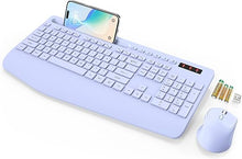 Load image into Gallery viewer, SABLUTE Wireless Keyboard and Mouse, Wrist Rest, Phone Holder, Batteries Included, 2.4G Lag-Free Ergonomic Keyboards Mouse Combo, Silent Keyboard Cordless Set for Computer, Laptop, PC, Windows, Purple