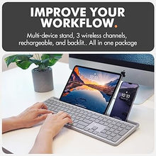 Load image into Gallery viewer, X9 Full Size Bluetooth Keyboard with Phone Holder - (2.4G + BT) - Rechargeable Multi Device Keyboard w/Copilot Key & AI for iPhone, Tablet, PC, Mac, iOS, Android - Backlit Wireless Keyboard - Silver