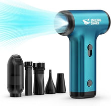 Load image into Gallery viewer, Smiling Shark Compressed Air Duster, 3 Gear Stepless Speed 130000RPM 5Kpa Rechargeable Cordless Electric Air Blower with LED Light for Cleaning/Camping/Sports Cooling, JF-01 Pro(Blue)