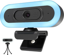 Load image into Gallery viewer, 2K 50FPS Webcam for PC/Mac, Computer Camera with Fill RGB Lights, 2 Noise-Canceling Microphone, Autofocus and Tripod for Meeting, Live Streaming, Video Calls, Gaming, Works with Zoom, Skype, Teams