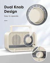 Load image into Gallery viewer, AM FM Radio Plug in Wall or Battery Operated Radio with Best Reception,Portable Radio with Bluetooth,Transistor Radio with Headphone Jack,Large Dial Easy to Use for Seniors Elderly Cream