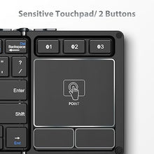 Load image into Gallery viewer, iClever Foldable Keyboard, BK08 Bluetooth Keyboard with Sensitive Touchpad, Multi Devices, Pocket-Sized Tri-Folding Portable Keyboard for iPad, iPhone, Smartphone, Laptop and Table