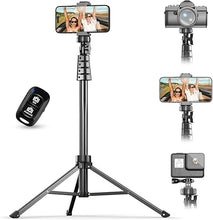Load image into Gallery viewer, UBeesize 72" Phone Tripod & Selfie Stick, Camera Tripod Stand with Wireless Remote and Phone Holder,Compatible with iPhone Android Phone, Perfect for Selfies/Video Recording/Live Streaming Black