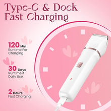 Load image into Gallery viewer, Pubic Hair Trimmer for Women - Electric Razors for Women's Body Groomer, Replaceable Ceramic Blade Heads, Face Hair Remover Head, USB-C&Dock Charging, Waterproof&Easy Cleaning White