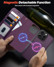 Load image into Gallery viewer, OCASE for iPhone 16 Pro Max Case Detachable Wallet Case with Card Holder, 2 in 1 Pu Leather Flip Folio with RFID Blocking Stand Wrist Strap Shockproof Phone Cover 6.9 Inch 2024, Dark Purple