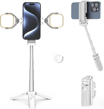 Load image into Gallery viewer, ULANZI JJ02 Selfie Stick Tripod, Extendable Grip Phone Tripod w Detachable Remote Pocket Size, 3-in-1 Mini Phone Grip 2 Cold Shoe, 10m/393.7'' Wireless Shutter, Vlog Livestreaming Photography(White)