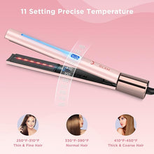 Load image into Gallery viewer, IG INGLAM Titanium Flat Iron Hair Straightener, Infrared Curling Iron 1 Inch, Negative Ionic Hair Iron Straightener 11 Adjust Temp 250°F to 450°F, Shiny Hair Dual Voltage 110-240V, Gift, Pink