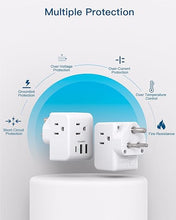 Load image into Gallery viewer, 2 Pack India Power Adapter, One Beat Type D Plug Adapter with 3 American Outlets 3 USB Ports(1USB C), 6 in 1 India Travel Plug Adapter for US to India, Bangladesh, Kuwait, Maldives